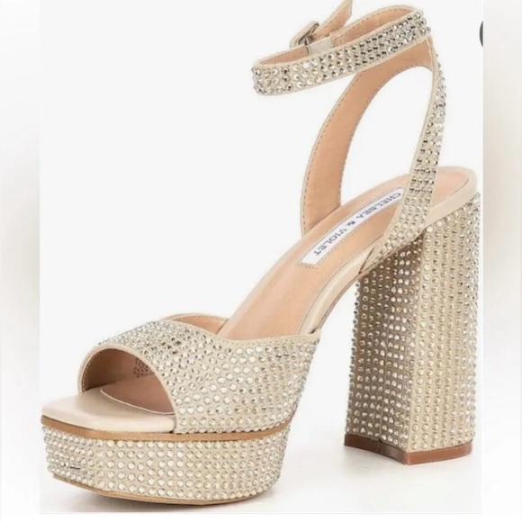 Embellished Rhinestone Platform Dress Sandals - Picture 3 of 8